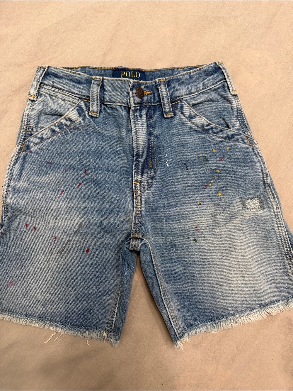 Polo by Ralph Lauren Light Blue Denim Kids Shorts with Paint Splatters